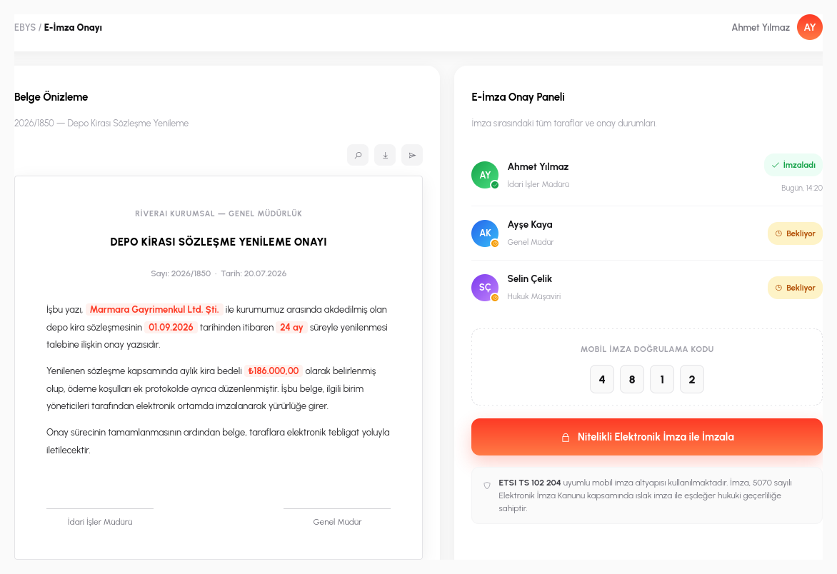 EBYS — e-imza onay ekranı