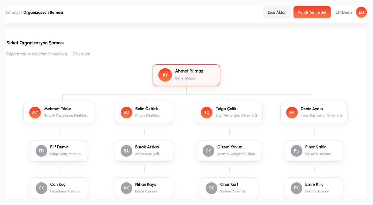 İntranet — organizasyon şeması ekranı
